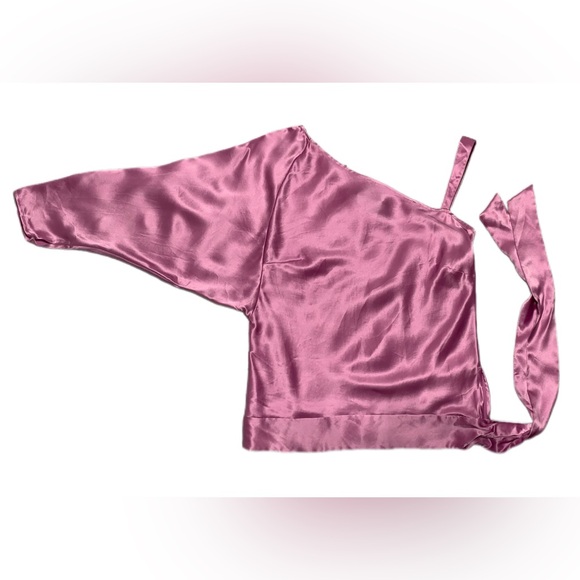 RARE Vintage BCBGMaxAzria 100% Silk Pink One-Shoulder Women's Top - 2 - Picture 7 of 10